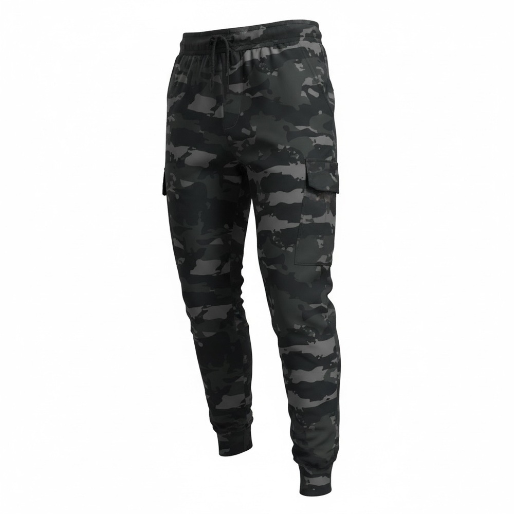 Camo Cargo Jogger Pants Mens Large Green Stretch Tactical Zip Pocket Athleisure - Picture 3 of 12
